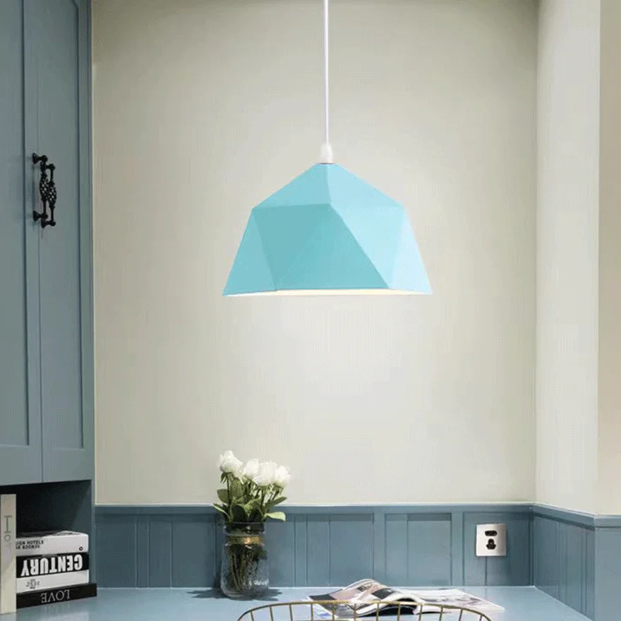 Modern Metal Polygonal Bedroom Pendant Light, 9 Color