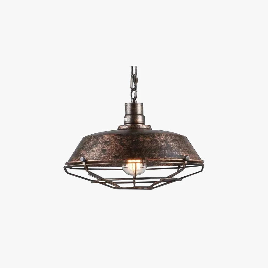 Industrial Metal Lantern Dining Room Pendant Light, Black/Rust