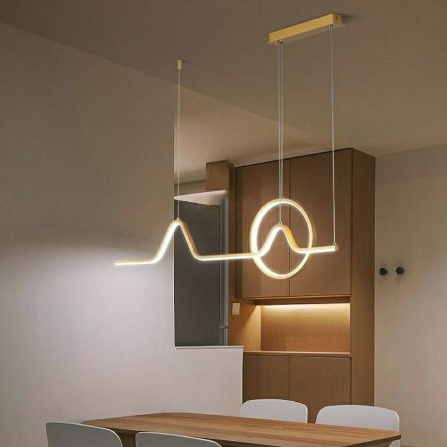 Modern Metel Linear Kitchen Island Pendant Light, Beige/Gold