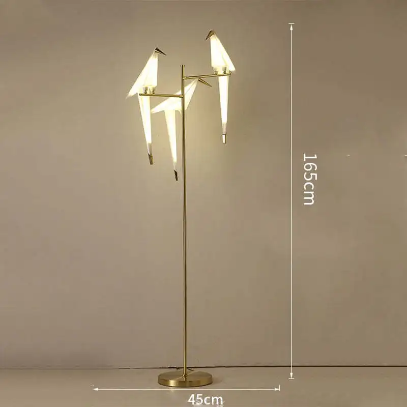 Contemporary Metal Bird Indoor Floor Lamp, Gold