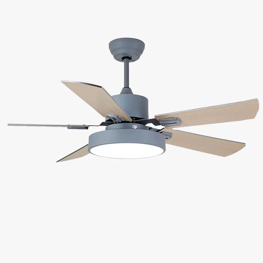 Morandi Metal And Acrylic Round Bedroom  Ceiling Fan with Light, Black/Blue/Grey/White, Trichromatic Light