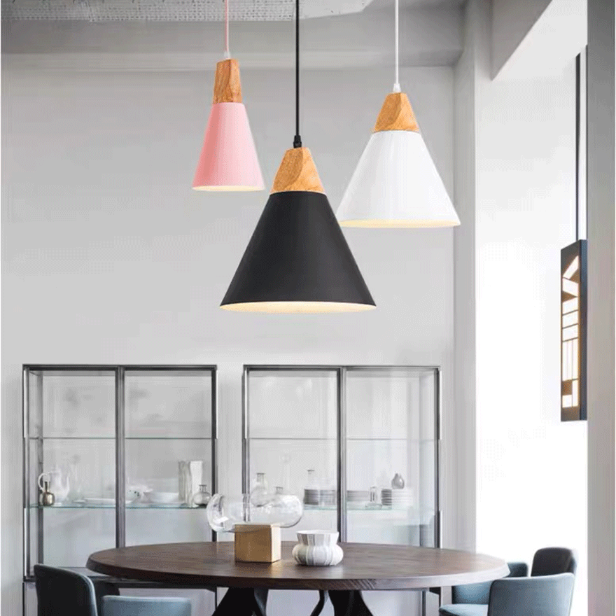 Morandi Metal And Wooden Geometric Kitchen Pendant Light, 6 Color