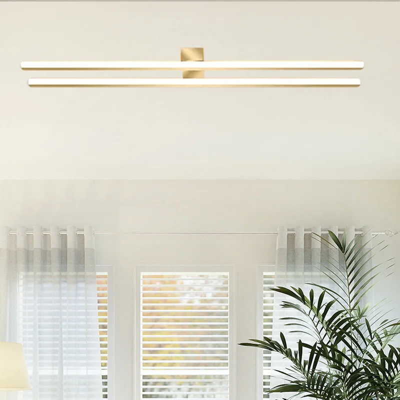 Modern Metal Linear Living Room Ceiling Light, Black/Gold/White