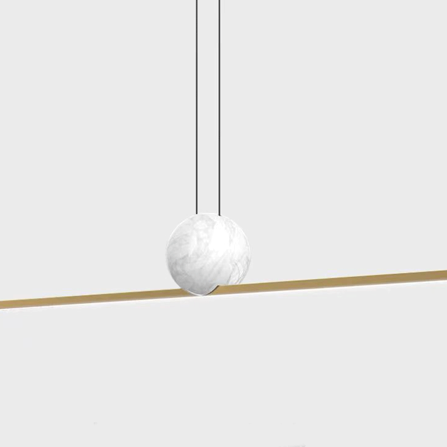 Modern Metal And Marble Linear Study Room Pendant Light, Black/Gold