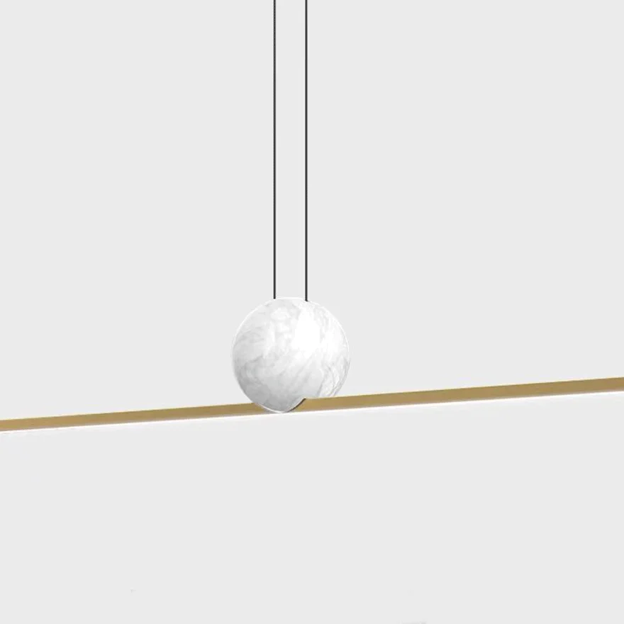 Modern Metal And Marble Linear Study Room Pendant Light, Black/Gold