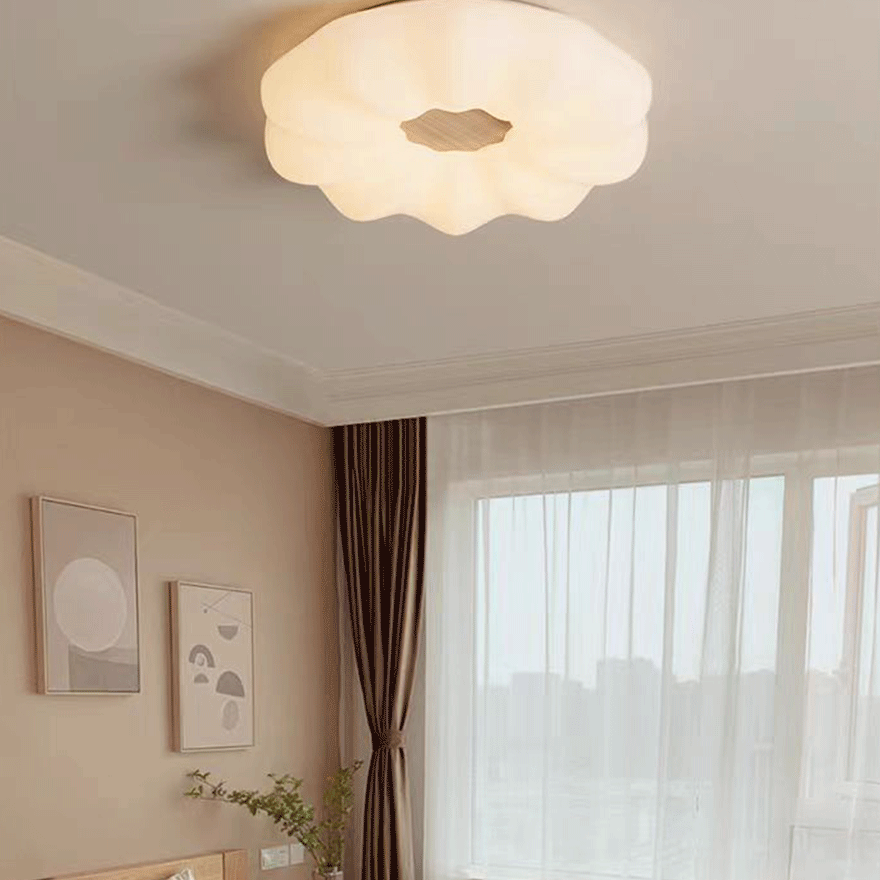 Designer Wooden And Acrylic Cloudy Living Room Ceiling Light, White