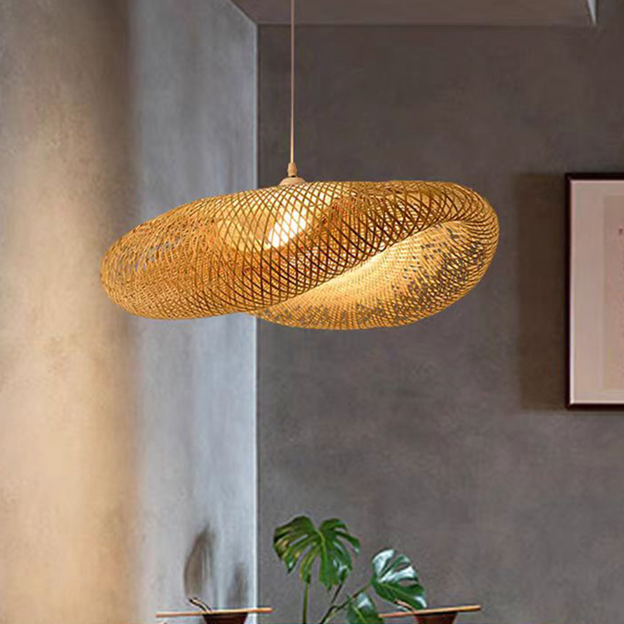 Natural Bamboo Dome Living Room Pendant Light, Yellow