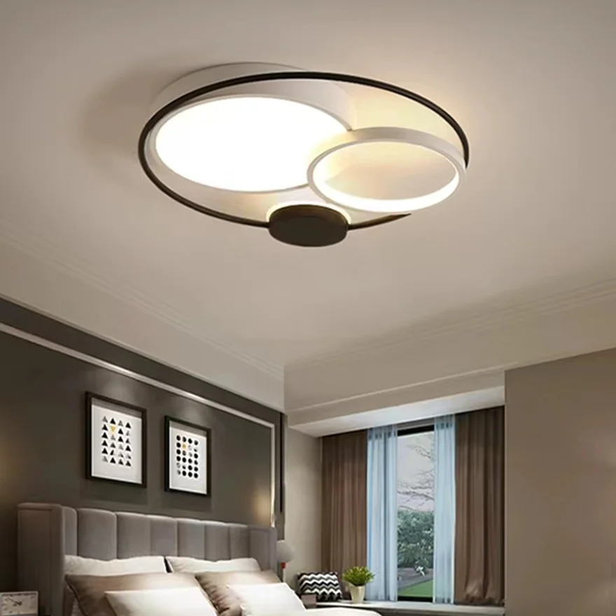 Unusual Acrylic Round Living Room Ceiling Light, Black White/Grey, Trichromatic Light