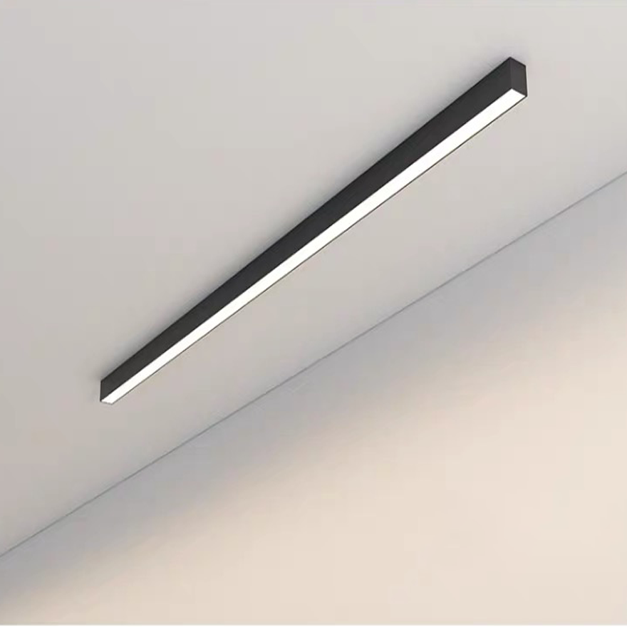 Contemporary Metal Linear Living Room Ceiling Light, Black, Trichromatic Light