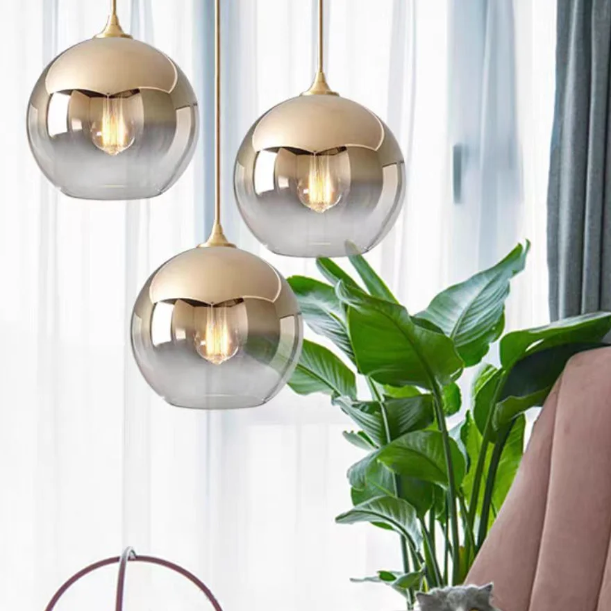 Modern Glass Arched Dining Room Pendant Light, Gold/Rose Gold/Silver