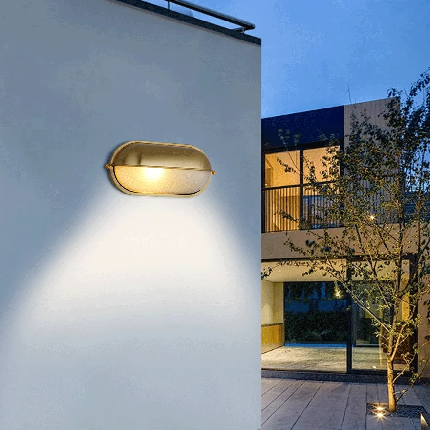 Minimalist Metal And Glass Geometric Outdoor Wall Lamp, Gold/Silver