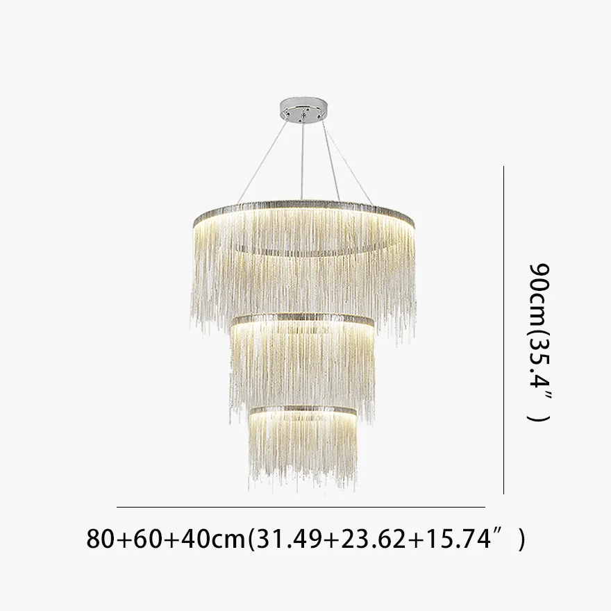 Royal Metal Tassel Living Room Chandelier Pendant Light, Gold, Trichromatic Light