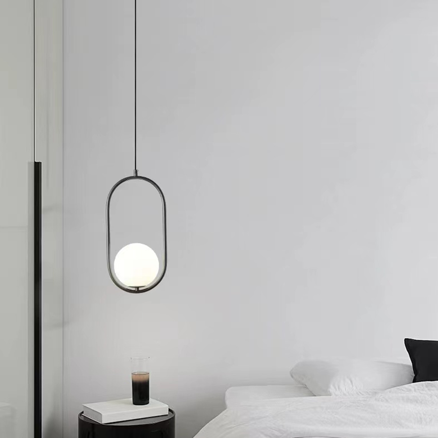 Minimalist Metal And Acrylic Globular Study Room Pendant Light, Black/Gold