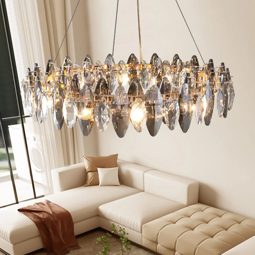 Royal Copper And Crystal Ring Bedroom Chandelier Pendant Light, Gold