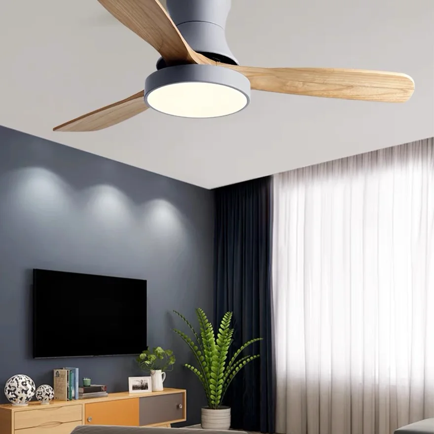 Natural Metal And Acrylic Round Living Room Ceiling Fan with Light, Grey/White