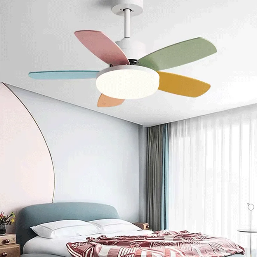 Art Deco Metal And Acrylic Round Study Room Ceiling Fan with Light, Green/Grey/Pink/White