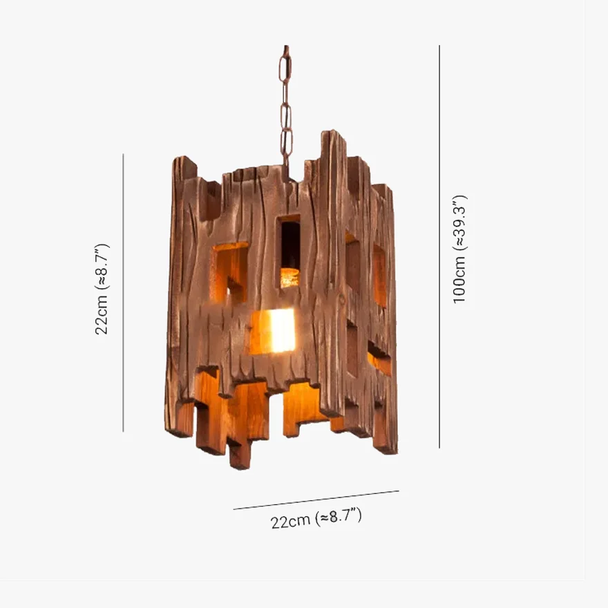 Rustic Metal And Wooden Rectangular Dining Room Pendant Light, Natural Wood