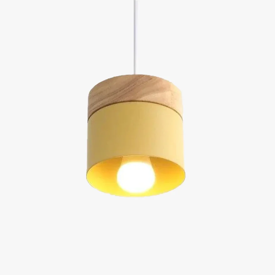 Nordic Metal And Wooden Cylindrical Dining Room Pendant Light, Gray/Green/White/Yellow/Mix