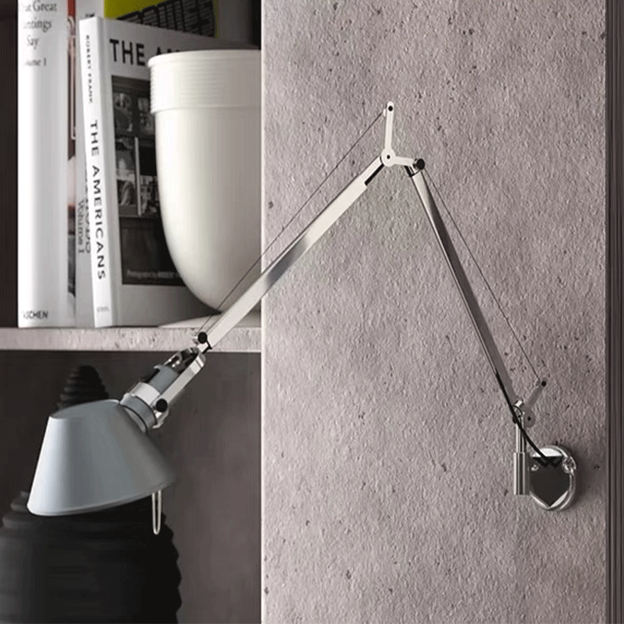 Minimalist Metal Hooded Adjustable Bathroom Wall Lamp, Silver