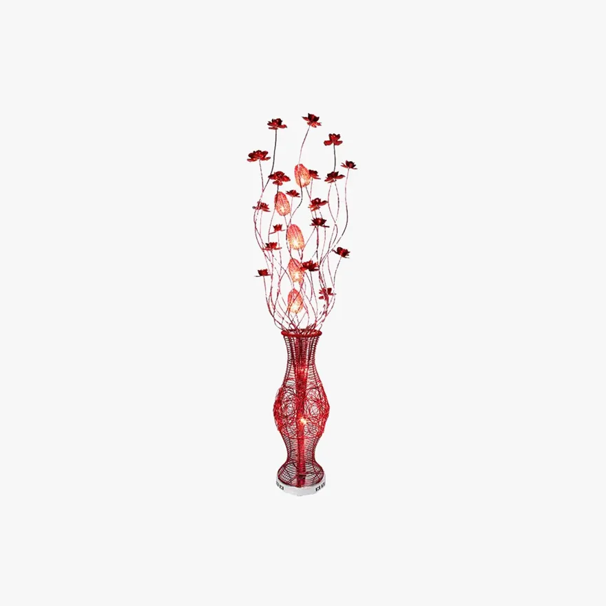 Art Deco Metal  Flower Vase Living Room Floor Lamp, Red