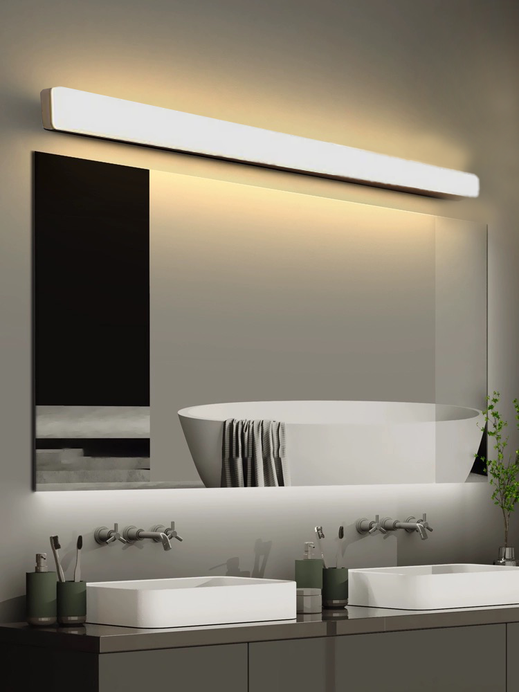 Classical Acrylic Rectangular Bathroom Mirror Wall Lamp, White