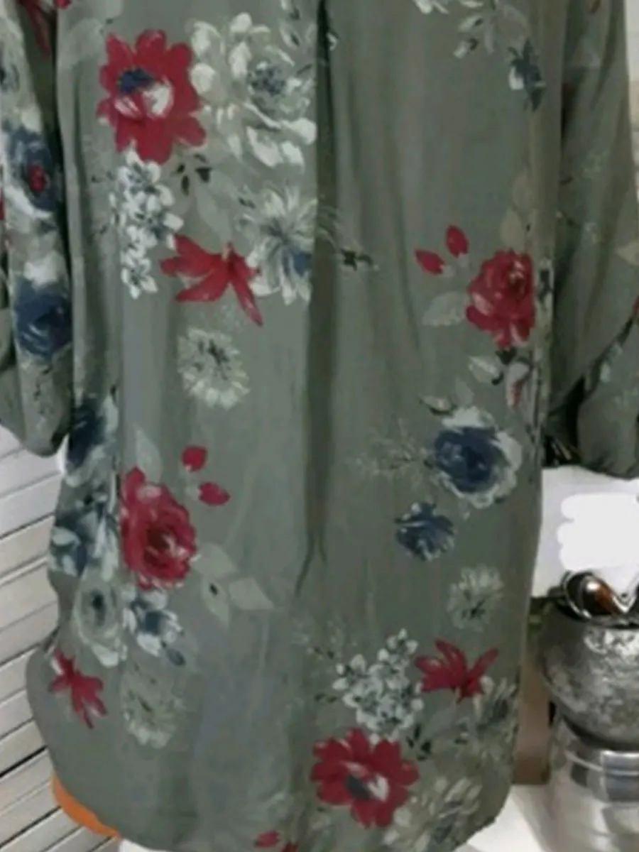 Autumn Spring Summer Cotton V-Neck Button Floral Printed Blouses