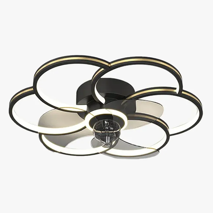 Unusual Metal And Acrylic Floral Dining Room Ceiling Fan, Black/Gold