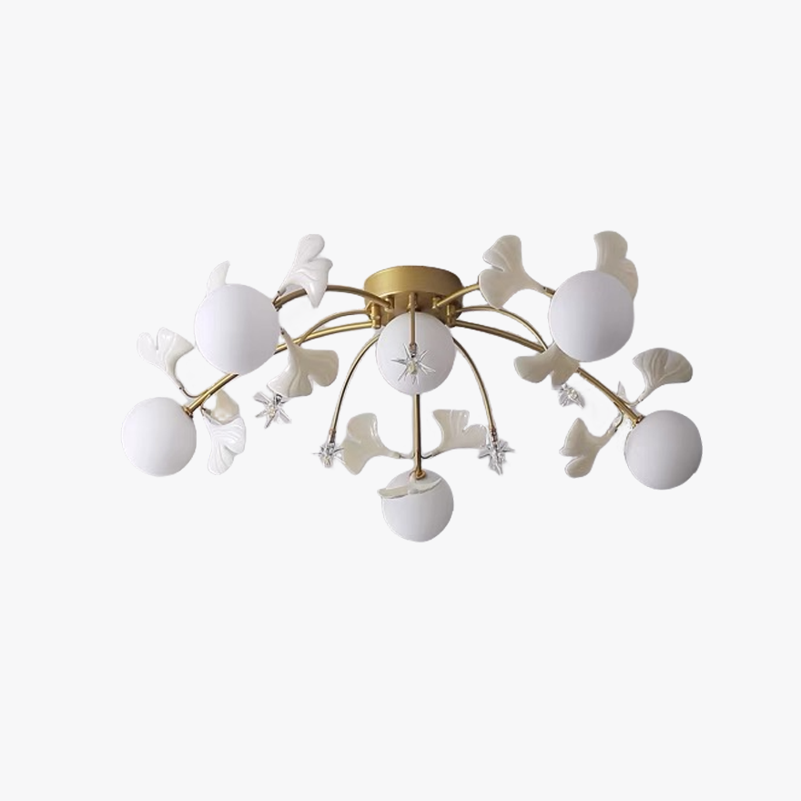 Designer Metal And Ceramic Petal Shaped Study Room Ceiling Light, Gold-White