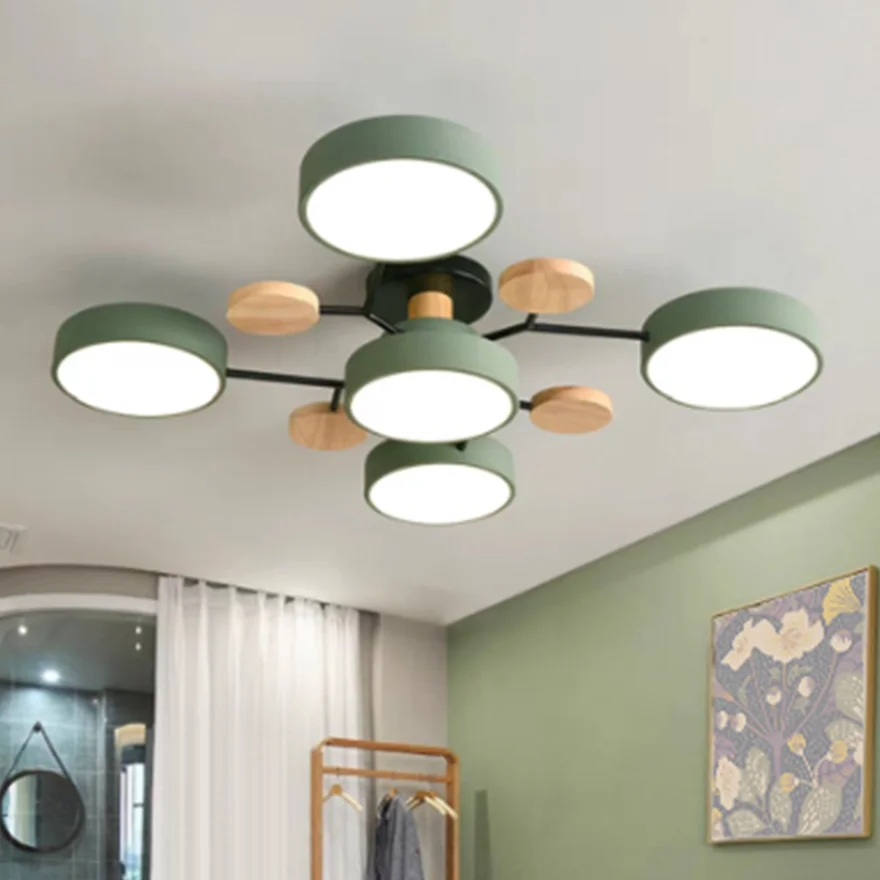 Classical Metal Round Living Room Ceiling Light, Gray/Green/White