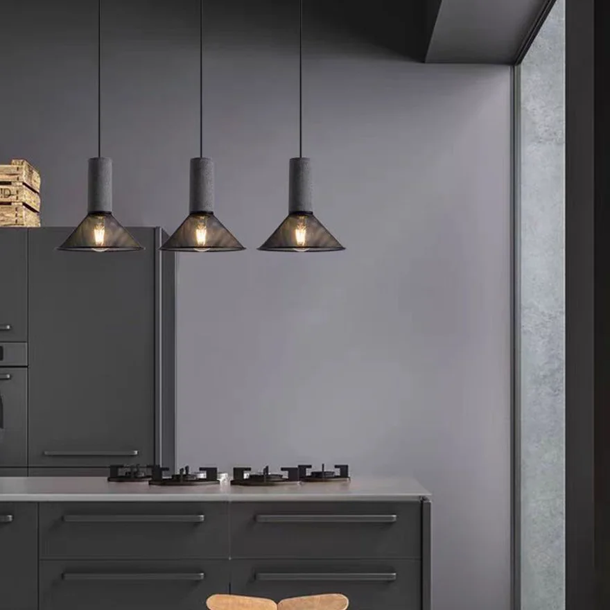 Industrial Metal And Cement Geometric Dining Room Pendant Light, Grey