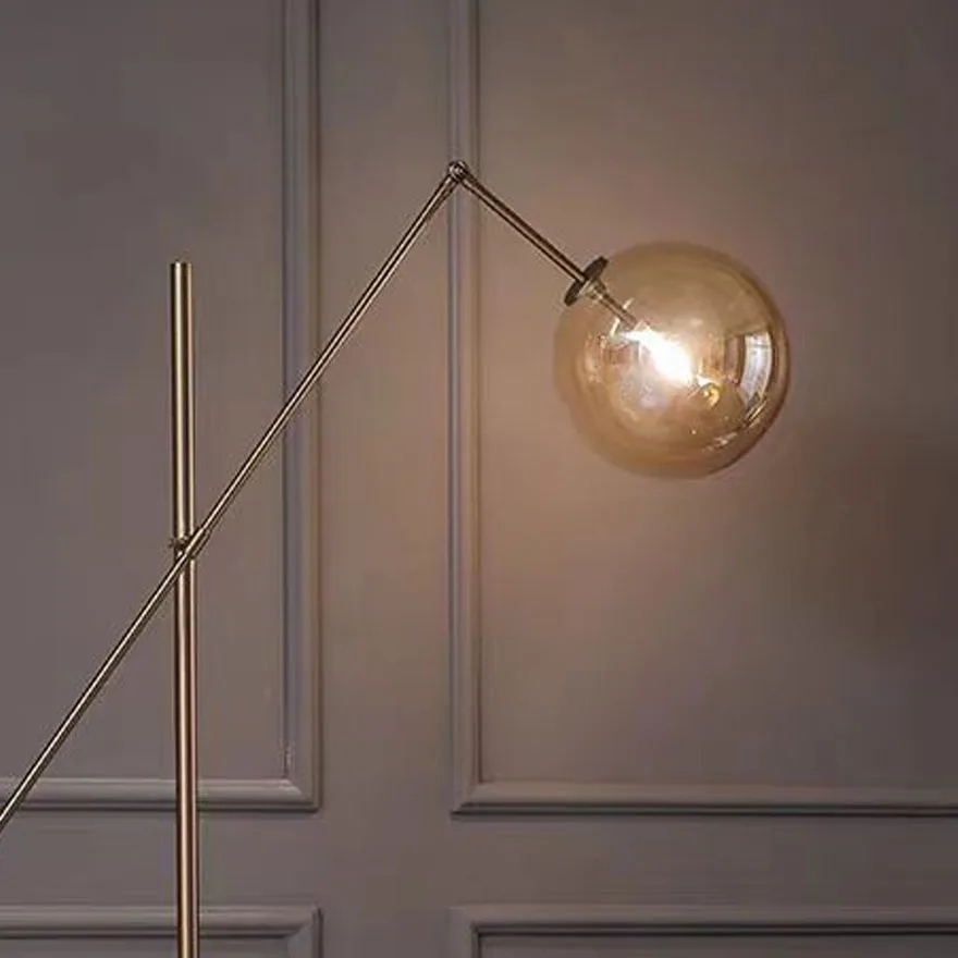 Modern Metal And Glass Linear Bedroom Floor Lamp, Antique Brass