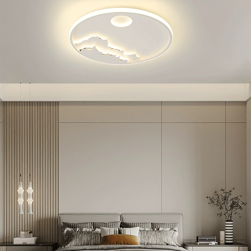 Modern Metal Round Bedroom Ceiling Light, Black/White, Trichromatic Light