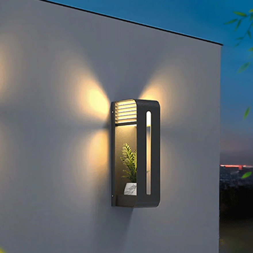 Modern Metal And Modern Rectangular Outdoor Wall Lamp, Log Color, Black