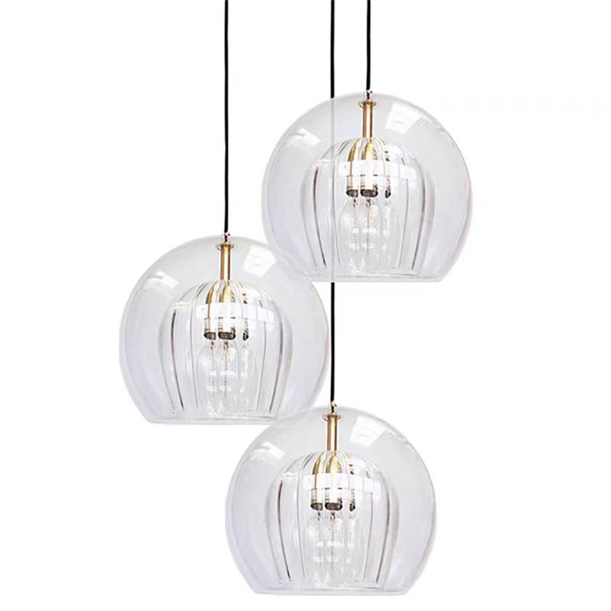 Classical Metal And Glass Bubble Bedroom Pendant Light, Amber/Clear, Trichromatic Light