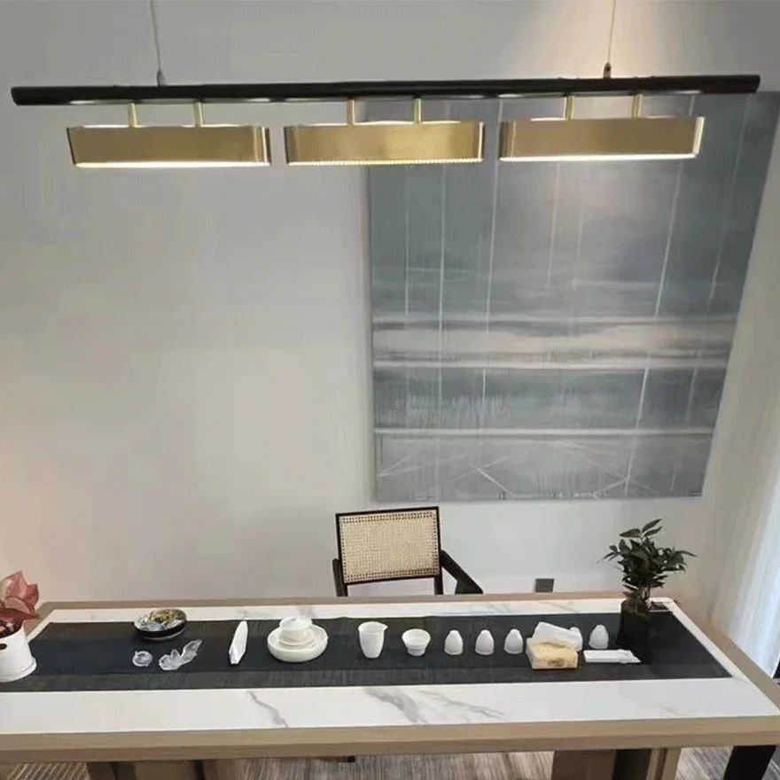 Modern Metal Linear Study Room Pendant Light, Gold