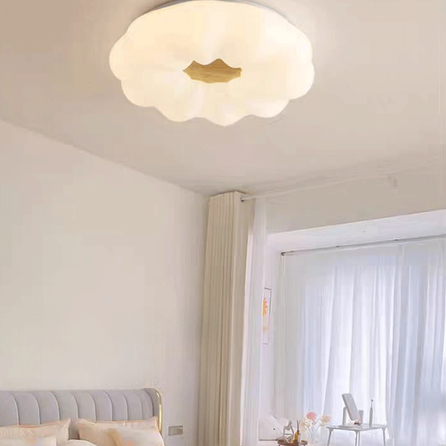 Designer Wooden And Acrylic Cloudy Living Room Ceiling Light, White