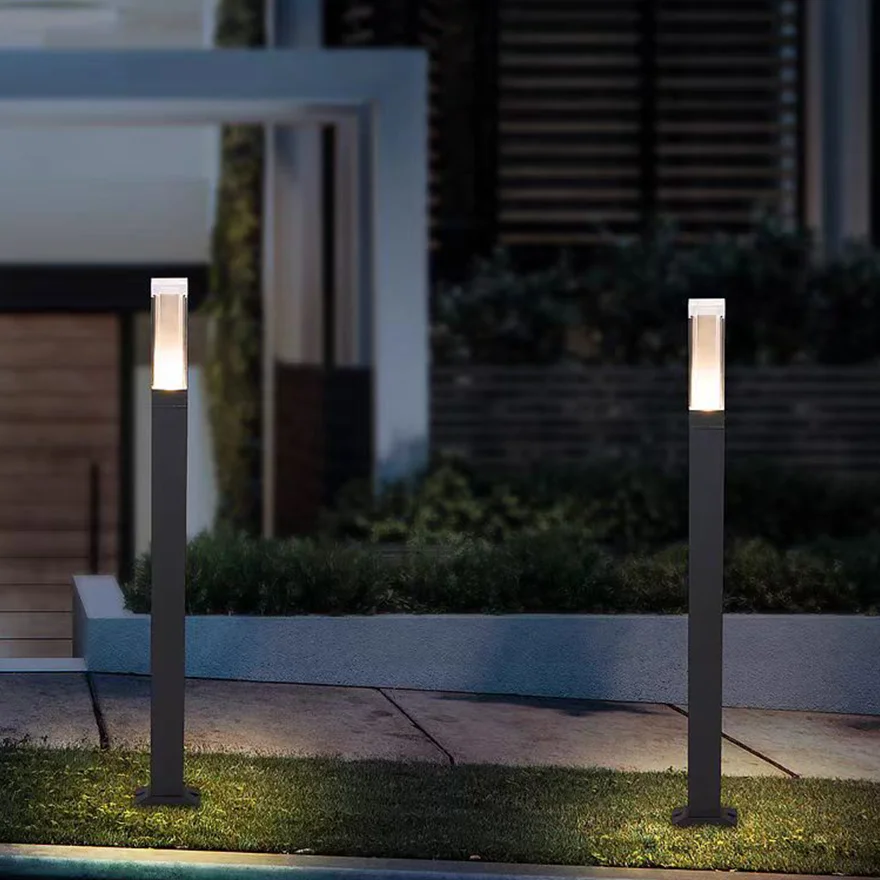 Minimalist Metal And Acrylic Square Garden Outdoor Pillar Light, Black