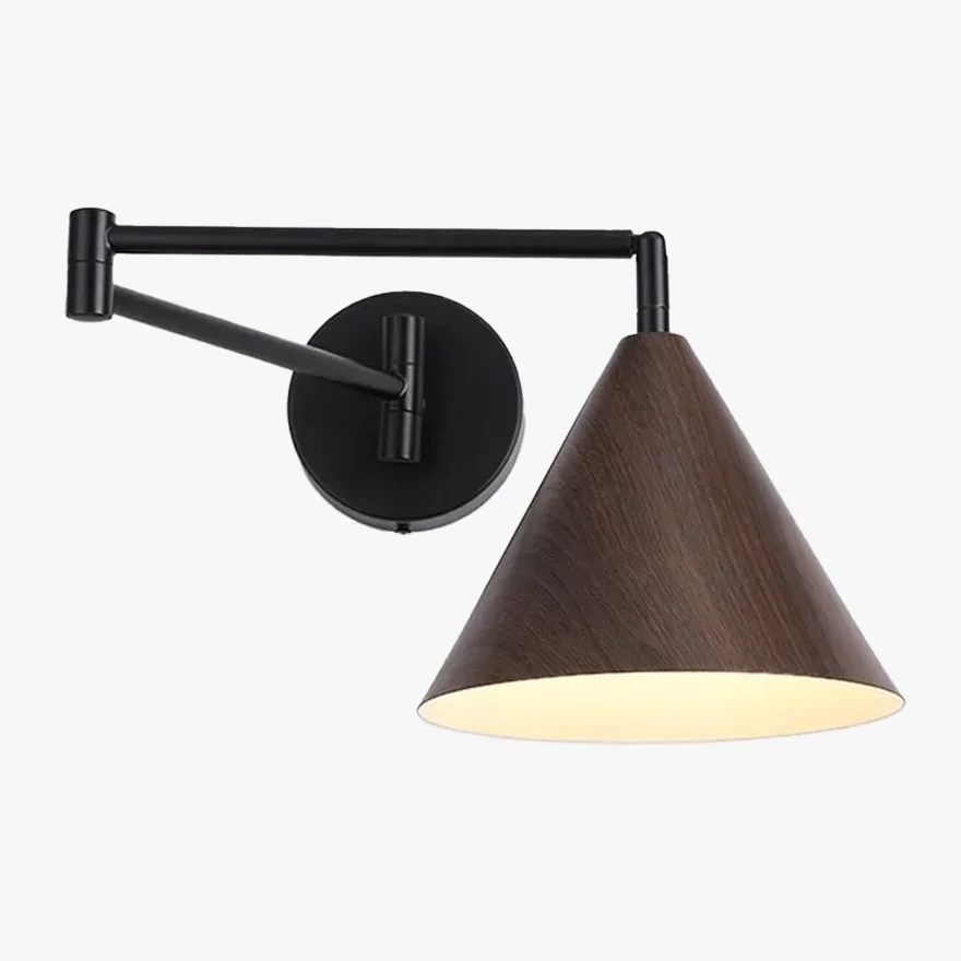 Minimalist Metal Hooded Study Room Wall Lamp, Brown/Wood