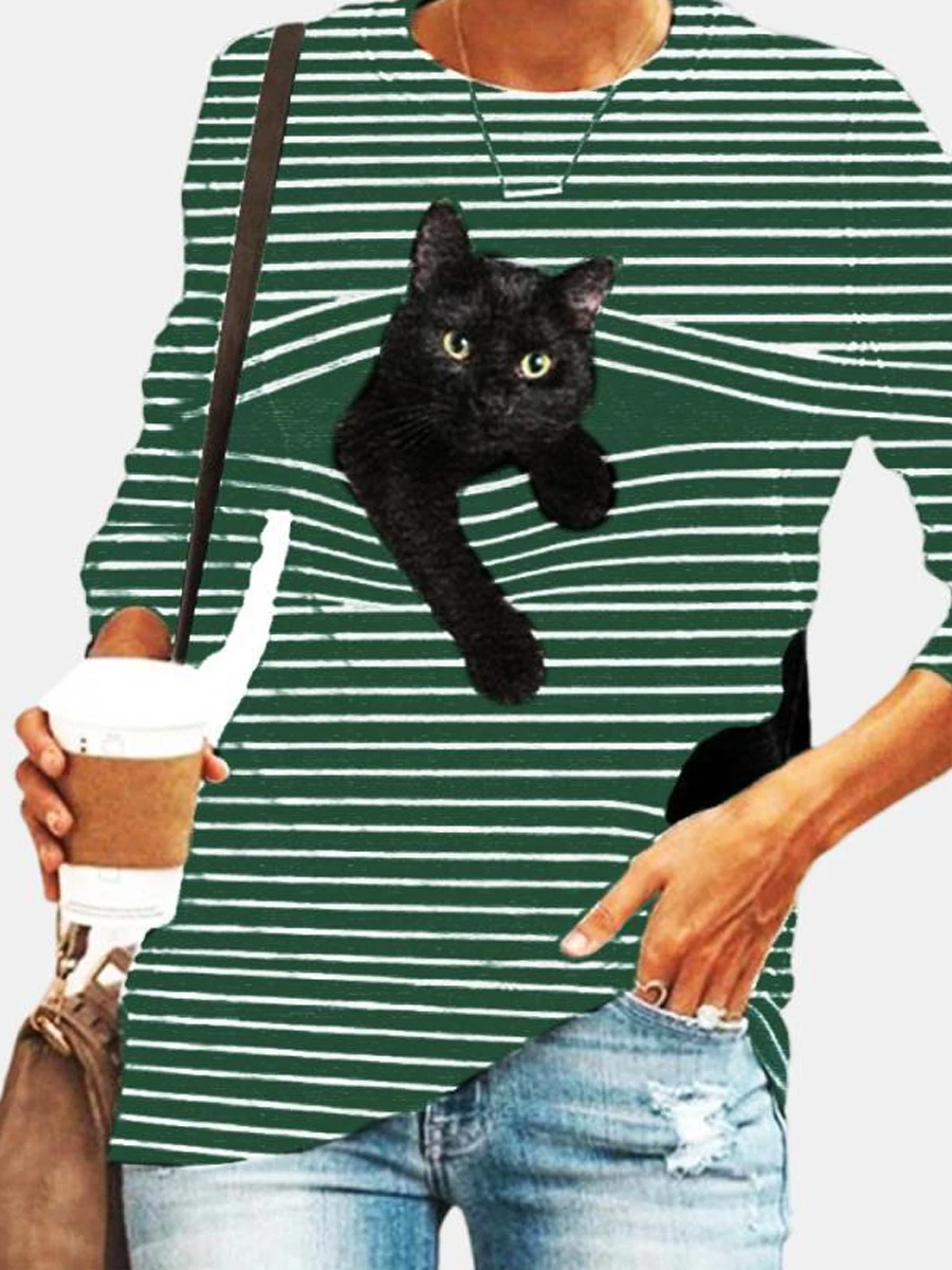 Cat Print Long Sleeve T-shirt