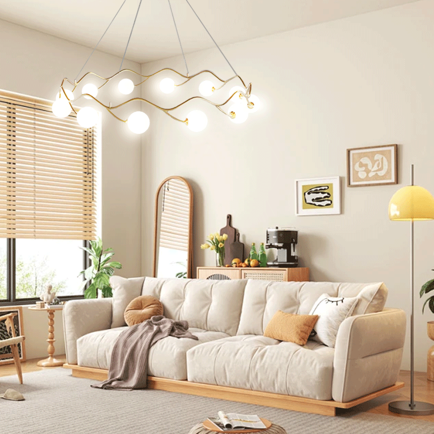 Nordic Metal And Glass Round Wave Living Room Chandelier Pendant Light, Gold