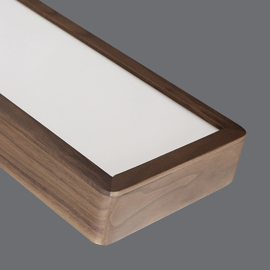 Classical Wooden And Acrylic Rectangular Bedroom Ceiling Light, Log Color, Trichromatic Light