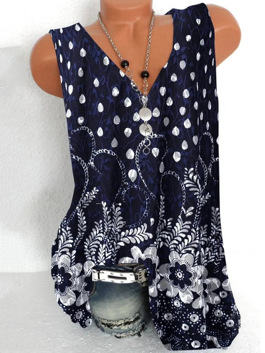 V Neck Printed Sleeveless T-shirt