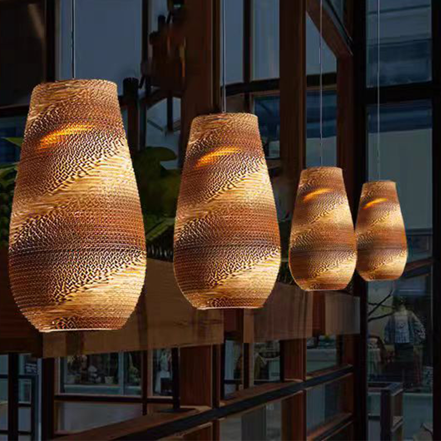 Boho Paper Geometric Dining Room Pendant Light, Log Color