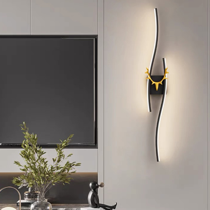 Contemporary Metal Linear Hallway Wall Lamp, Black/Gold