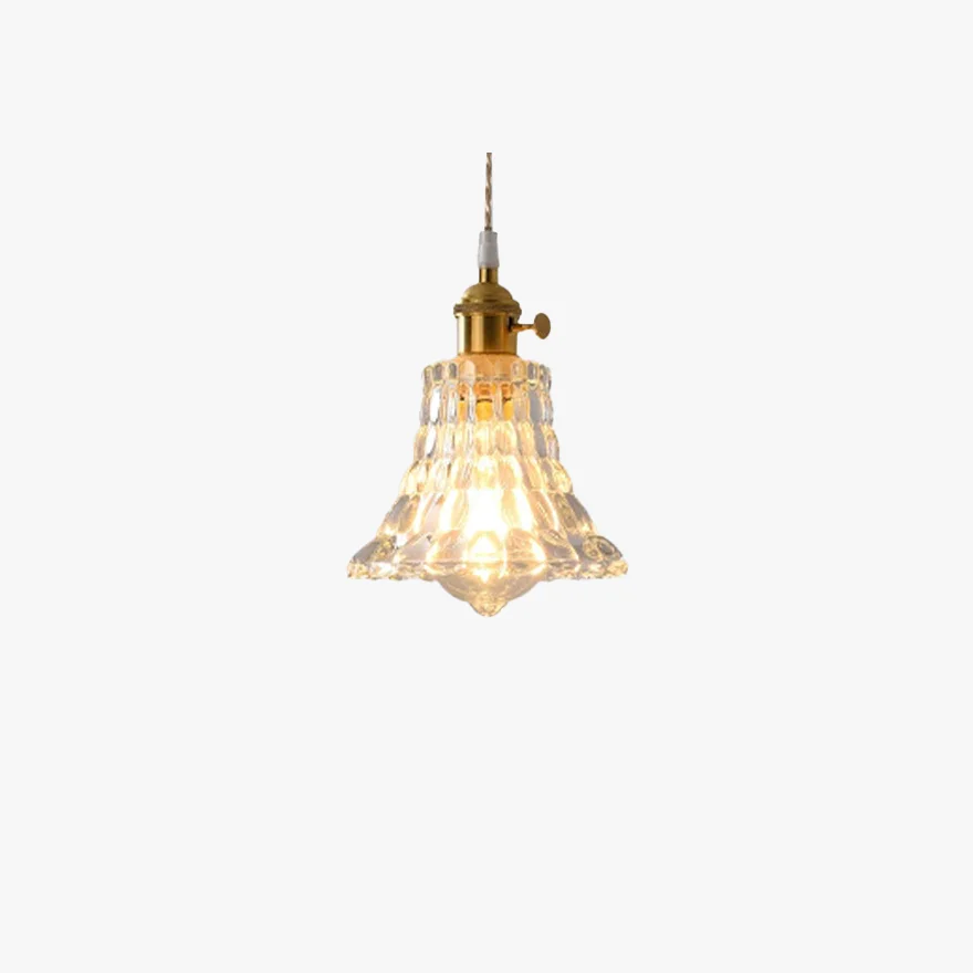 Art Deco Metal And Glass Geometric Bedroom Pendant Light, Clear