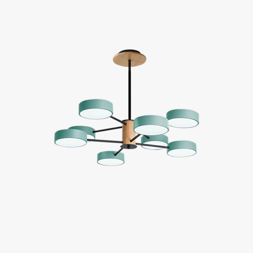 Modern Metal And Wood Round Study Room Pendant Light, Green/Grey/White