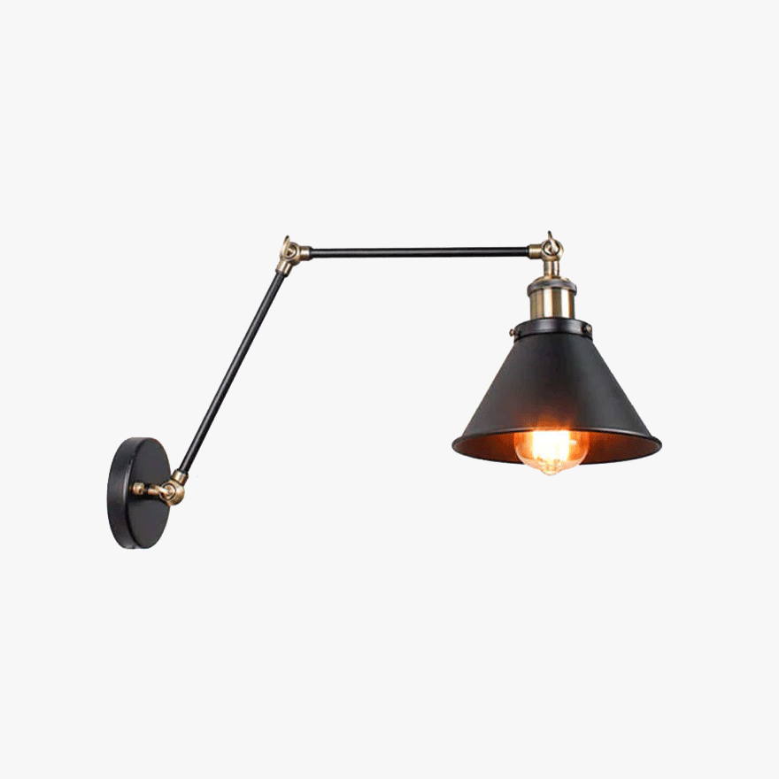 Industrial Metal Conical Bathroom Wall Lamp, Black