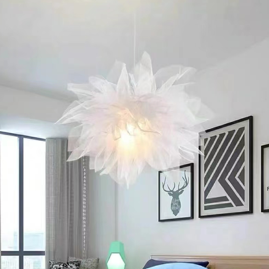 Art Deco Fabric Floral Bedroom Pendant Light, White