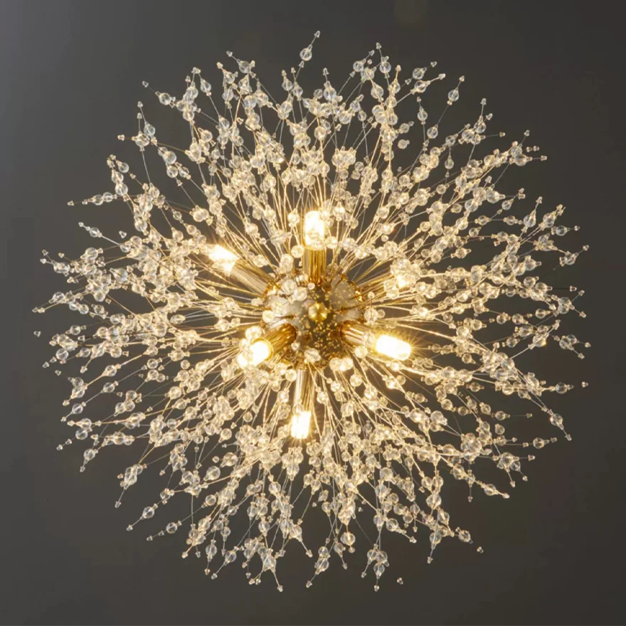 Modern Metal And Acrylic Dandelion Living Room Pendant Light, Gold/Chrome