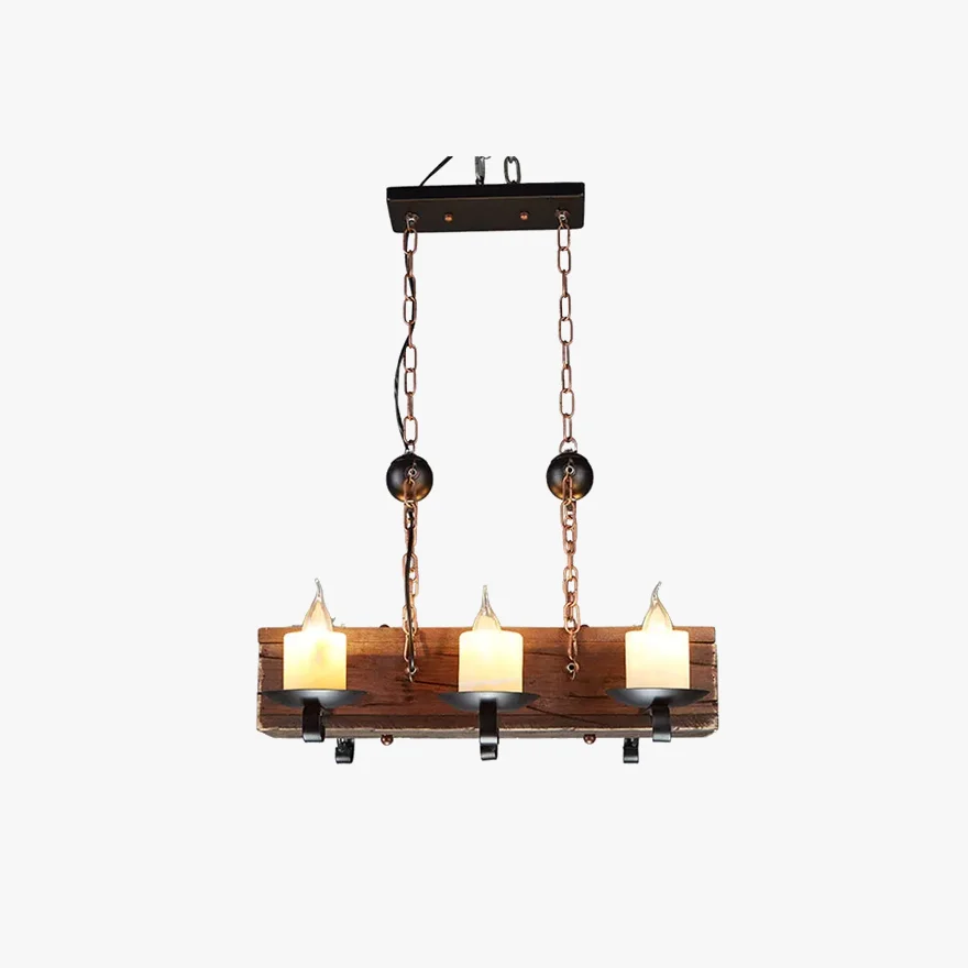 Retro Metal And Wooden Rectangular Dining Room Pendant Light, Walnut